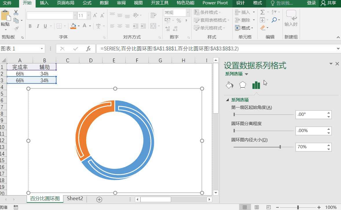 炫酷的ppt背後少不了高大上的excel圖表,1分鐘製作完成率圓環圖-excel